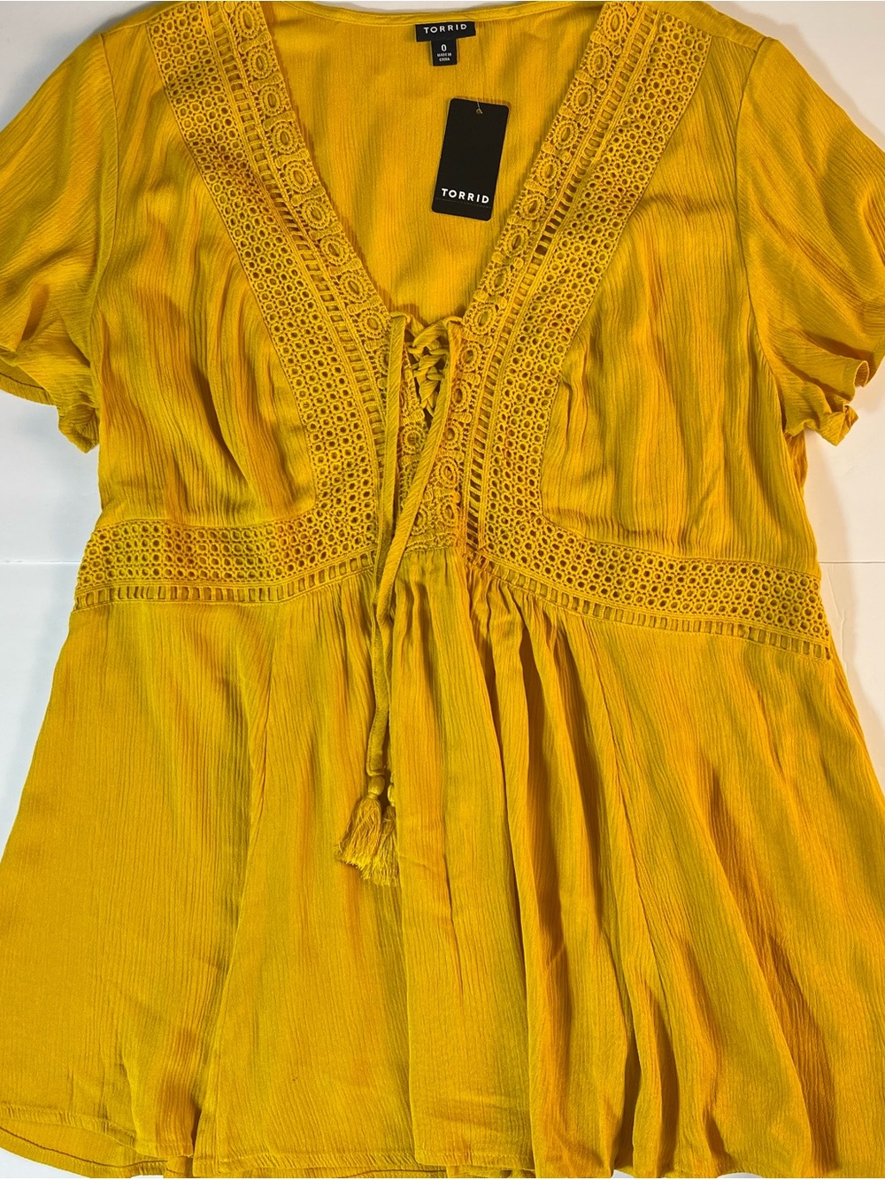 torrid Yellow Lace-Up Crochet Peasant‎ Tunic